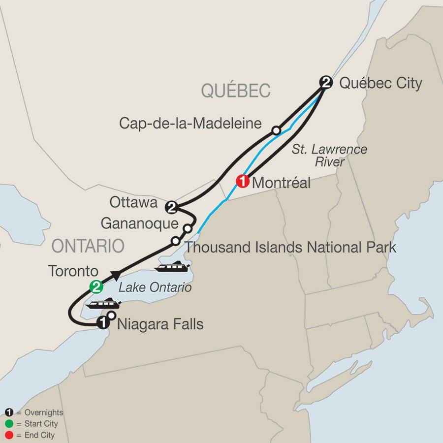 Peta dari Quebec kanada dengan kota-kota