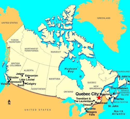 Peta Kota Quebec pada
